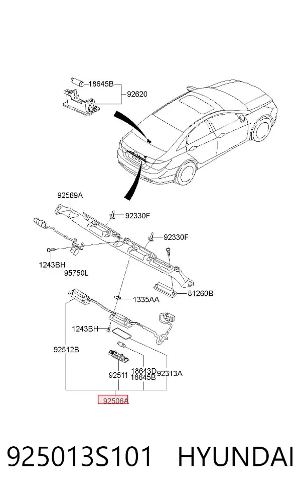 Фонарь подсветки номерного знака 925013S101 Hyundai/Kia