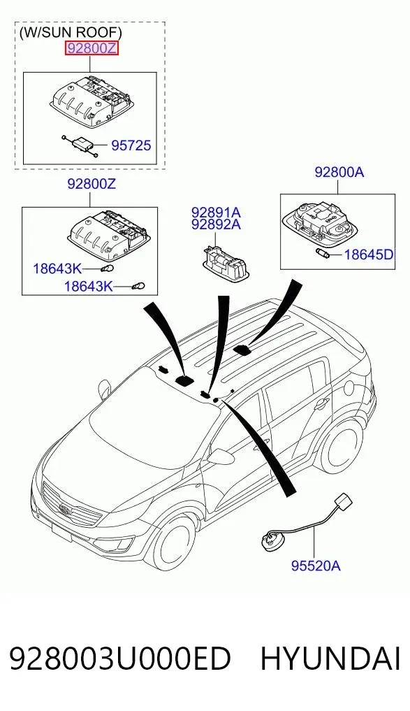 Плафон салона 928003U000ED Hyundai/Kia