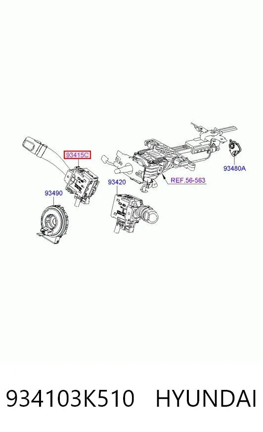Левый подрулевой переключатель 934103K510 Hyundai/Kia