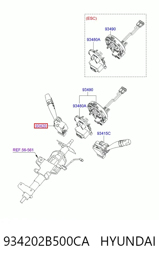 Правый подрулевой переключатель 934202B500CA Hyundai/Kia