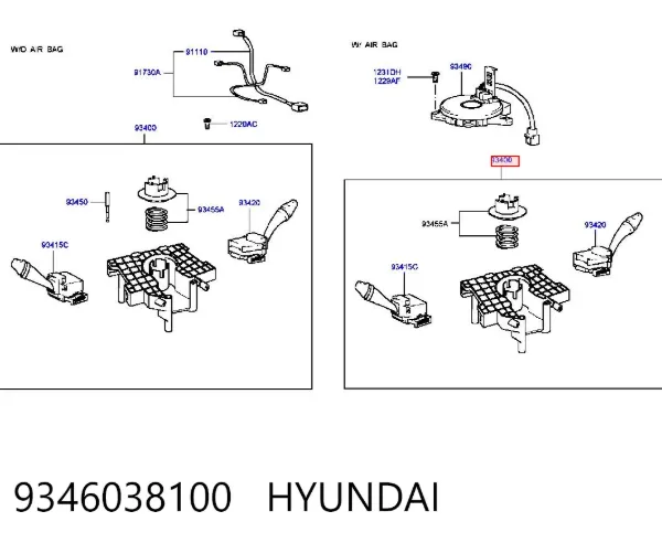 Подрулевой переключатель 9346038100 Hyundai/Kia