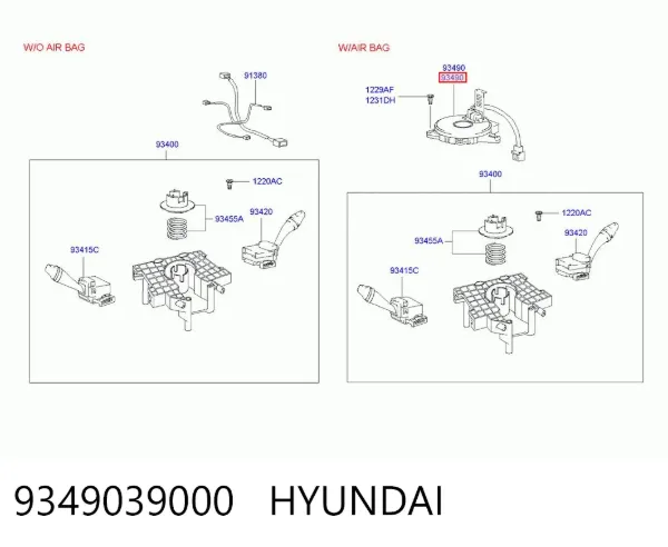 Шлейф руля 9349039000 Hyundai/Kia