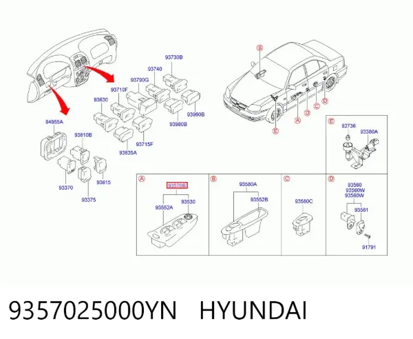 Кнопочный блок управления стеклоподъемником передний левый 9357025000YN Hyundai/Kia