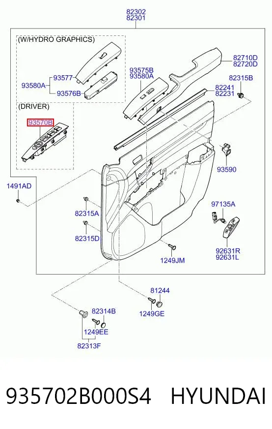 Кнопочный блок управления стеклоподъемником передний левый 935702B000S4 Hyundai/Kia