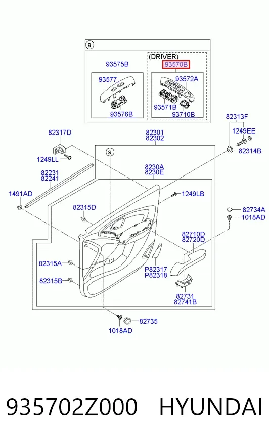 Кнопочный блок управления стеклоподъемником передний левый 935702Z000 Hyundai/Kia