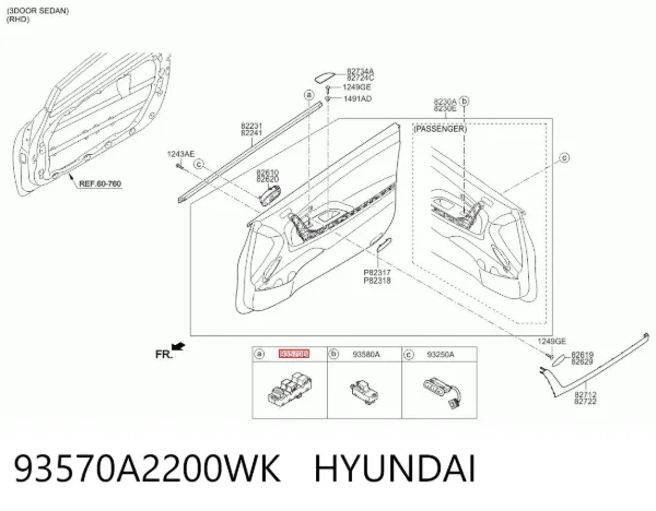Кнопочный блок управления стеклоподъемником передний левый 93570A2200WK Hyundai/Kia