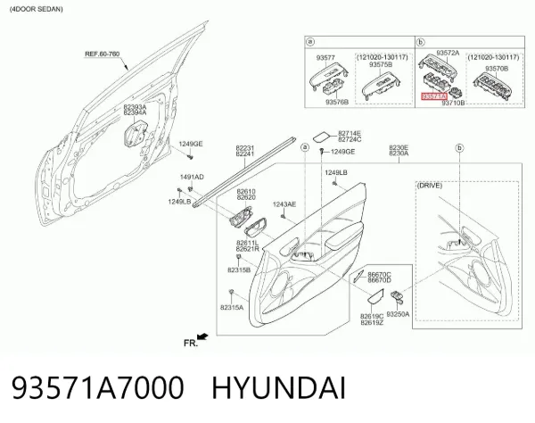 Кнопочный блок управления стеклоподъемником передний левый 93571A7000 Hyundai/Kia