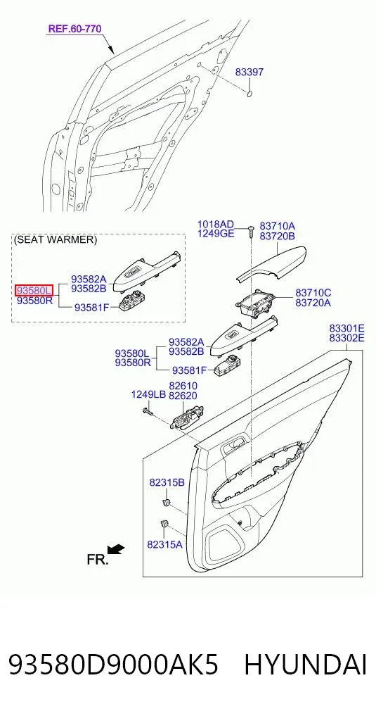 Кнопочный блок управления стеклоподъемником задний левый 93580D9000AK5 Hyundai/Kia