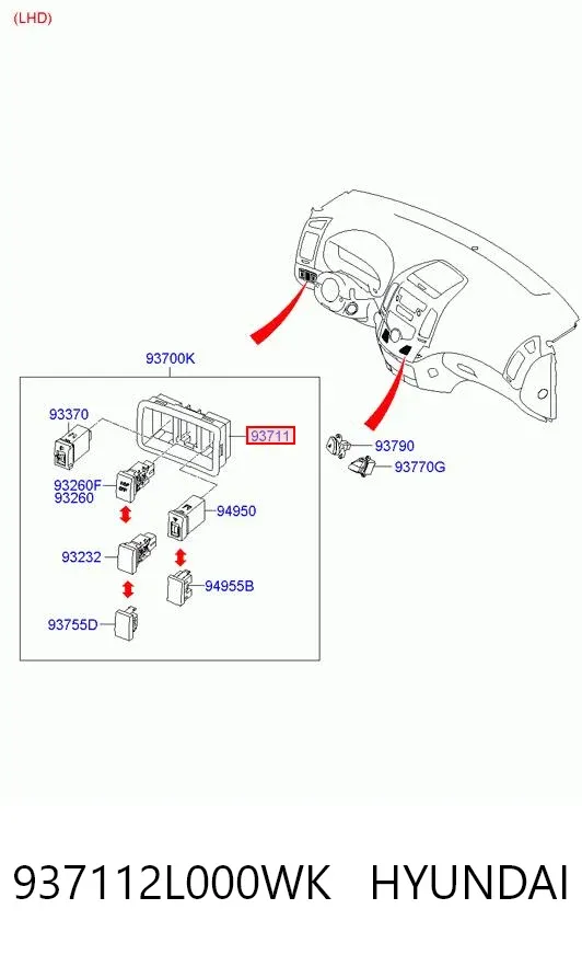 Переключатель света фар на "торпедо" 937112L000WK Hyundai/Kia