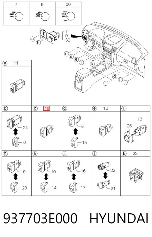 Кнопка включения противотуманных фар 937703E000 Hyundai/Kia