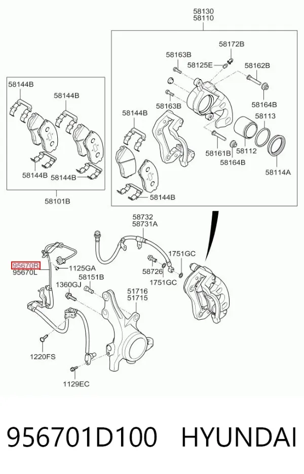 Датчик АБС (ABS) передний правый 956701D100 Hyundai/Kia