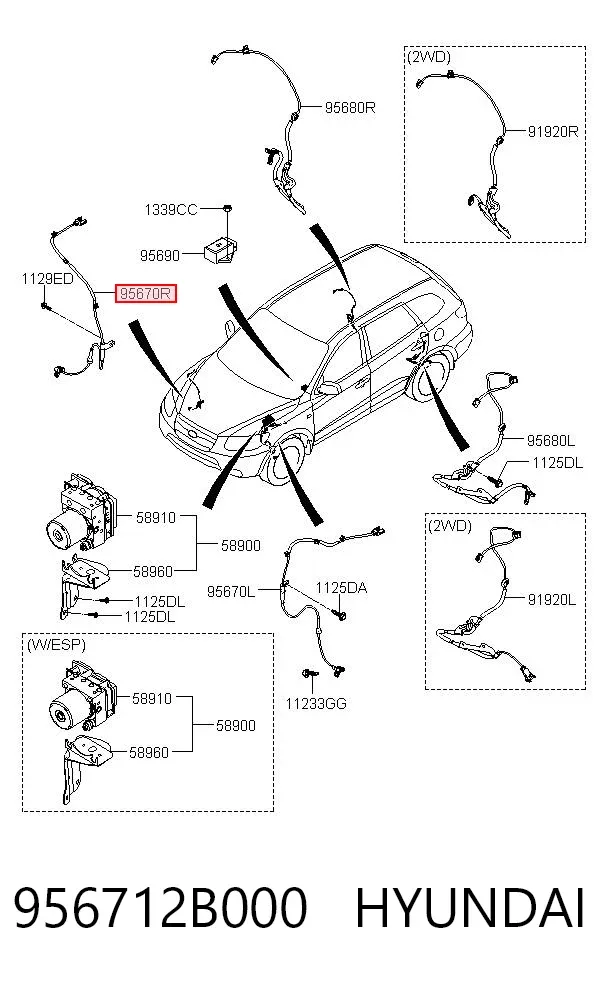 Датчик АБС (ABS) передний правый 956712B000 Hyundai/Kia