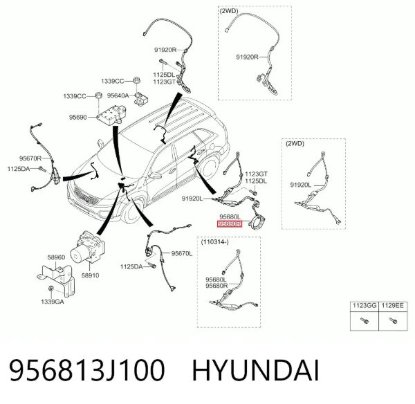 Датчик АБС задний правый 956813J100 Hyundai/Kia