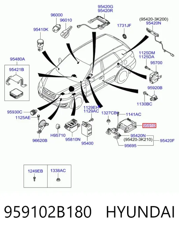 Модуль-процессор управления подушкой безопасности (ЭБУ AIRBAG) 959102B180 Hyundai/Kia