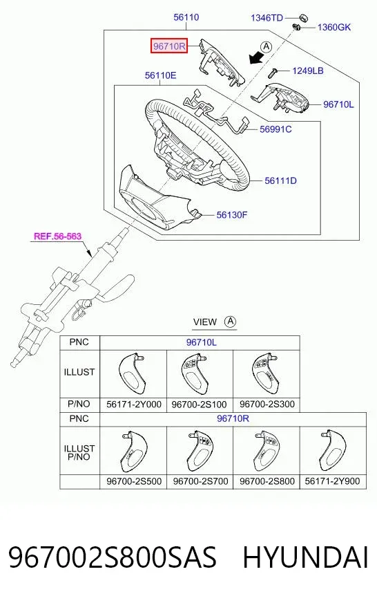 Блок кнопочных переключателей рулевого колеса 967002S800SAS Hyundai/Kia