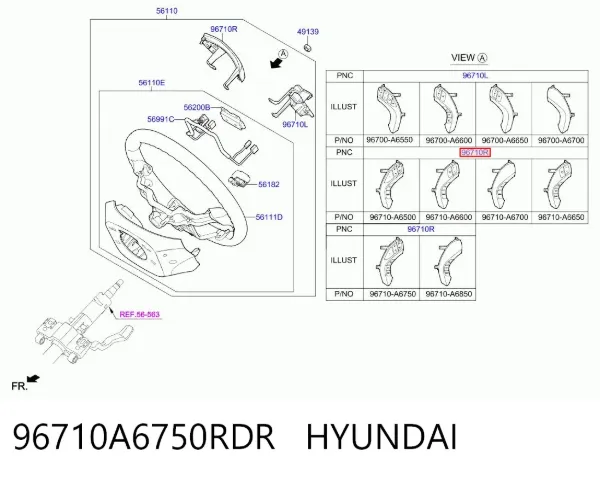 Блок кнопочных переключателей рулевого колеса 96710A6750RDR Hyundai/Kia