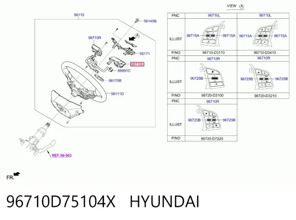 Блок кнопочных переключателей рулевого колеса 96710D75104X Hyundai/Kia