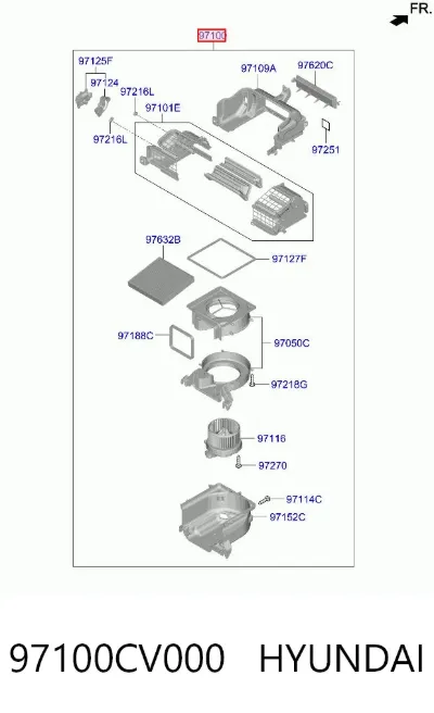 Корпус вентилятора печки (отопителя салона), в сборе HYUNDAI 97100CV000