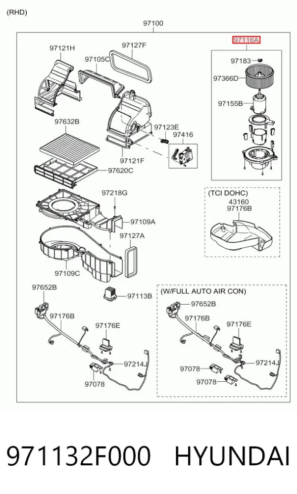 Вентилятор печки 971132F000 Hyundai/Kia