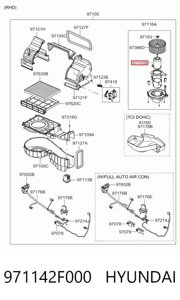 Вентилятор печки 971142F000 Hyundai/Kia