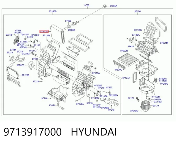 Испаритель кондиционера 9713917000 Hyundai/Kia
