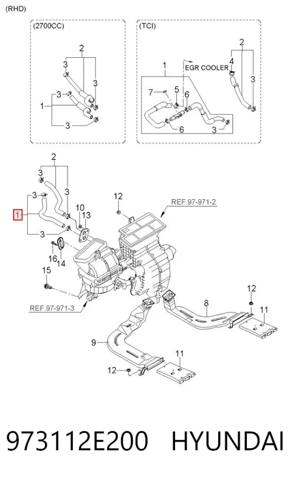 Патрубок радиатора печки 973112E200 Hyundai/Kia