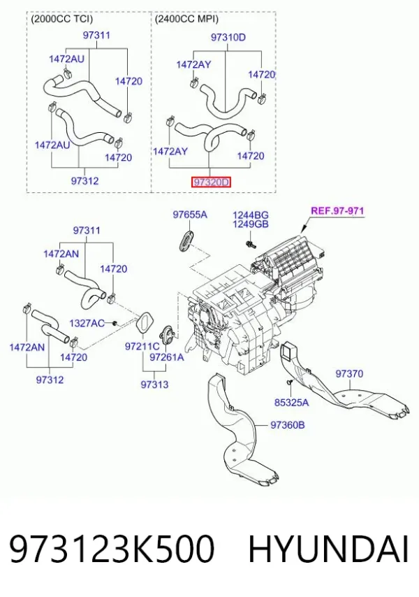 Шланг отопителя обратка 973123K500 Hyundai/Kia