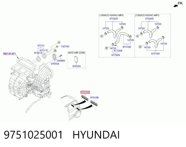 Решетка вентиляции салона задняя правая 9751025001 Hyundai/Kia