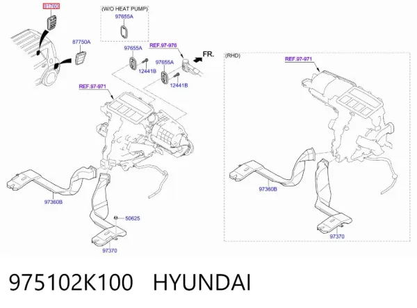 Решетка вентиляции салона задняя правая 975102K100 Hyundai/Kia