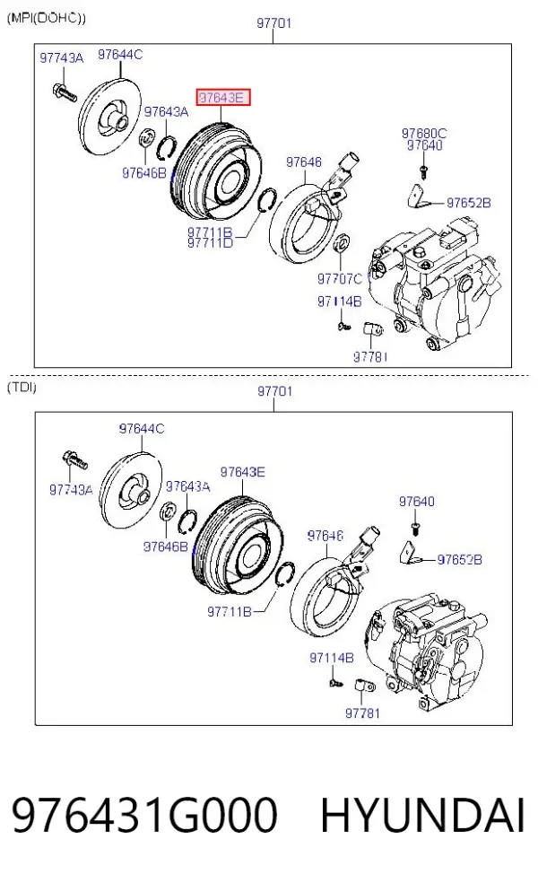 Шкив компрессора кондиционера 976431G000 Hyundai/Kia