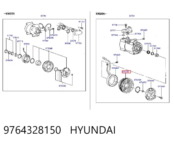 Шкив компрессора кондиционера 9764328150 Hyundai/Kia