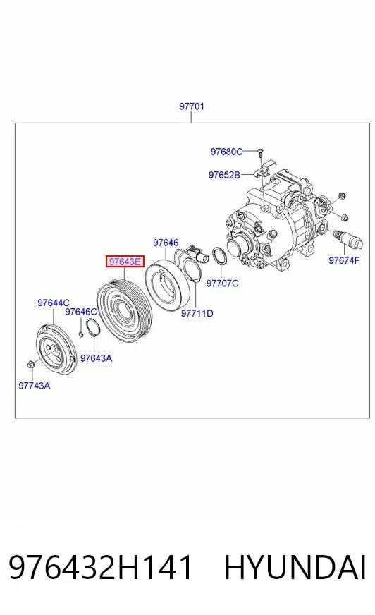 Шкив компрессора кондиционера 976432H141 Hyundai/Kia