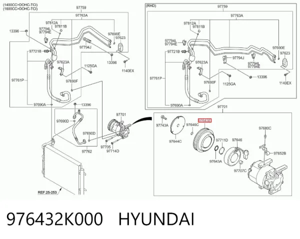 Шкив компрессора кондиционера 976432K000 Hyundai/Kia