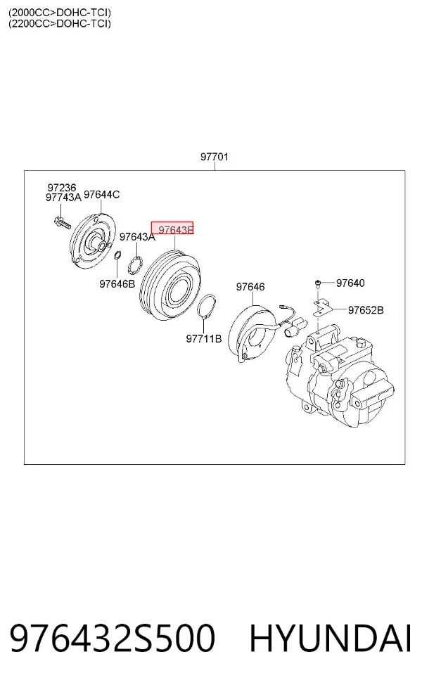 Шкив компрессора кондиционера 976432S500 Hyundai/Kia