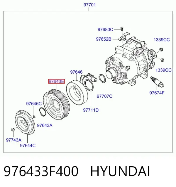 Шкив компрессора кондиционера 976433F400 Hyundai/Kia