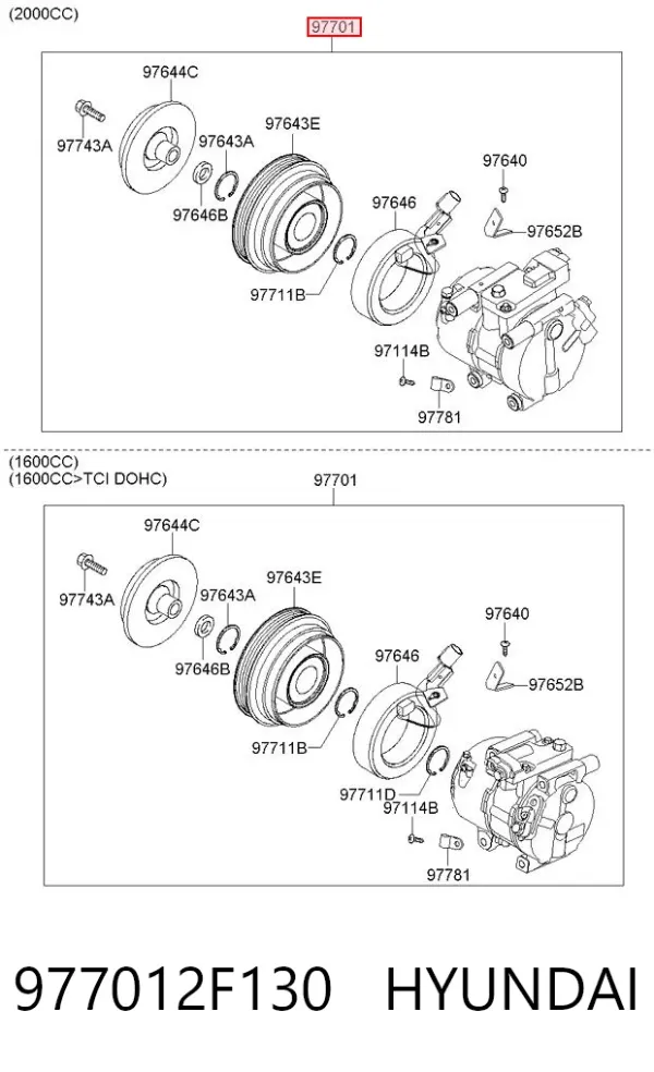 Компрессор кондиционера 977012F130 Hyundai/Kia