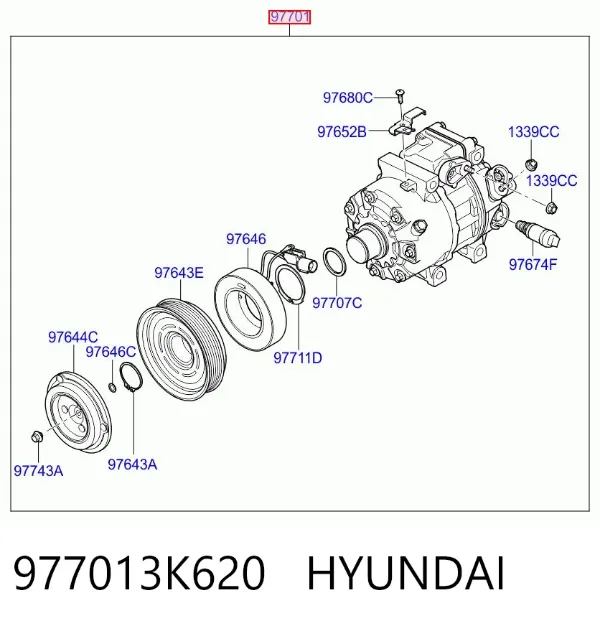 Компрессор кондиционера 977013K620 Hyundai/Kia