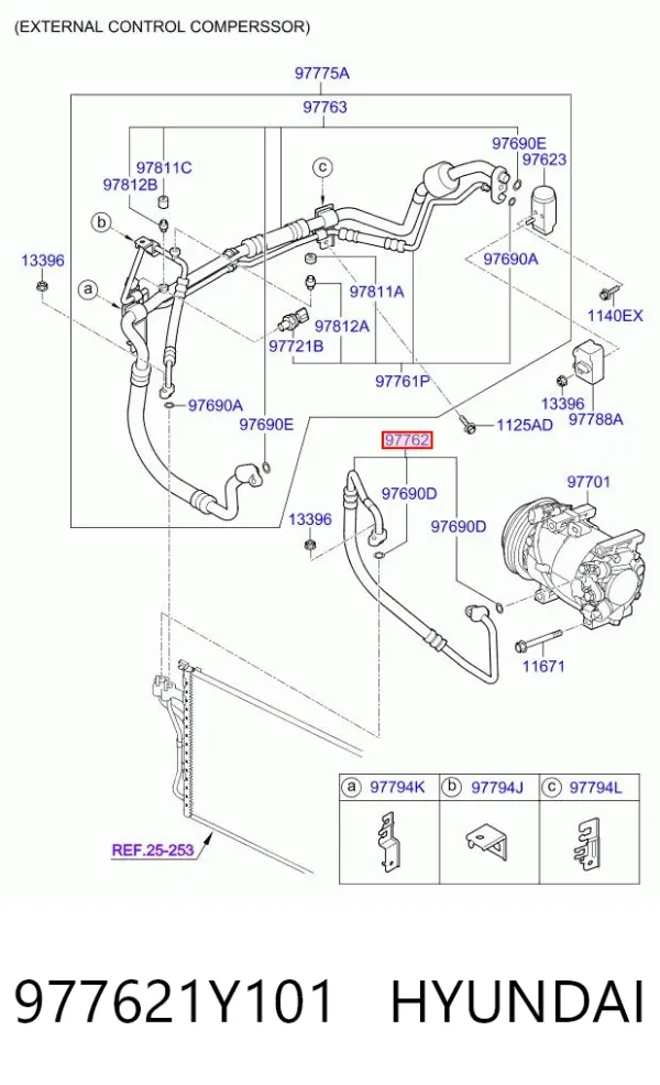 Шланг кондиционера, от компрессора к радиатору 977621Y101 Hyundai/Kia