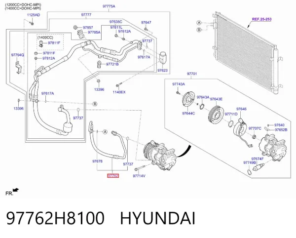 Шланг кондиционера, от компрессора к радиатору 97762H8100 Hyundai/Kia