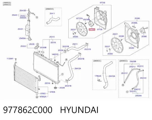 Мотор вентилятора кондиционера 977862C000 Hyundai/Kia