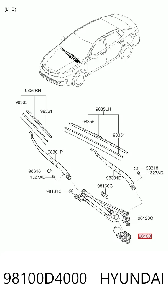 Мотор дворников 98100D4000 Hyundai/Kia