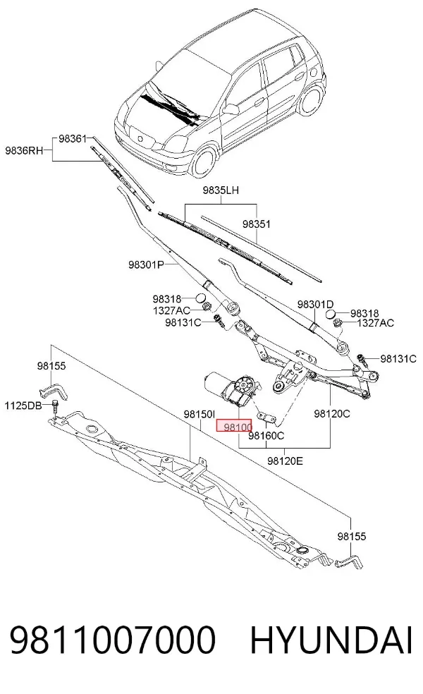 Мотор дворников 9811007000 Hyundai/Kia