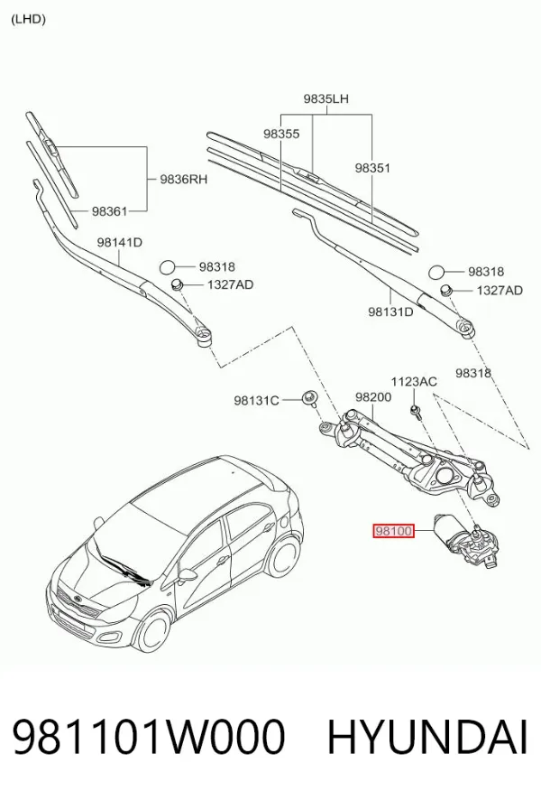 Мотор дворников 981101W000 Hyundai/Kia