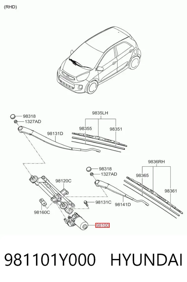Мотор дворников 981101Y000 Hyundai/Kia