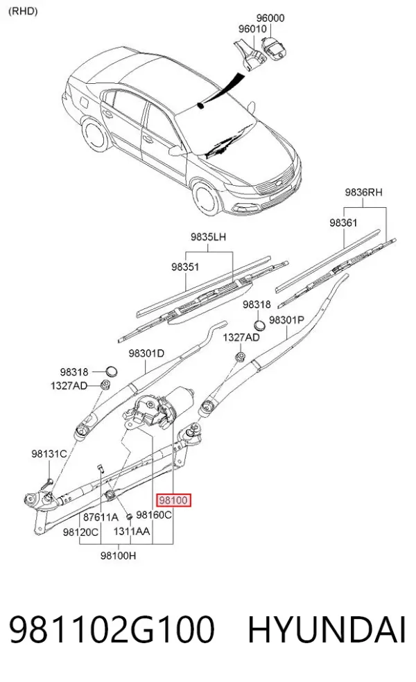 Мотор дворников 981102G100 Hyundai/Kia