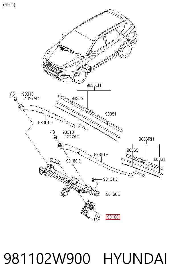 Мотор дворников 981102W900 Hyundai/Kia