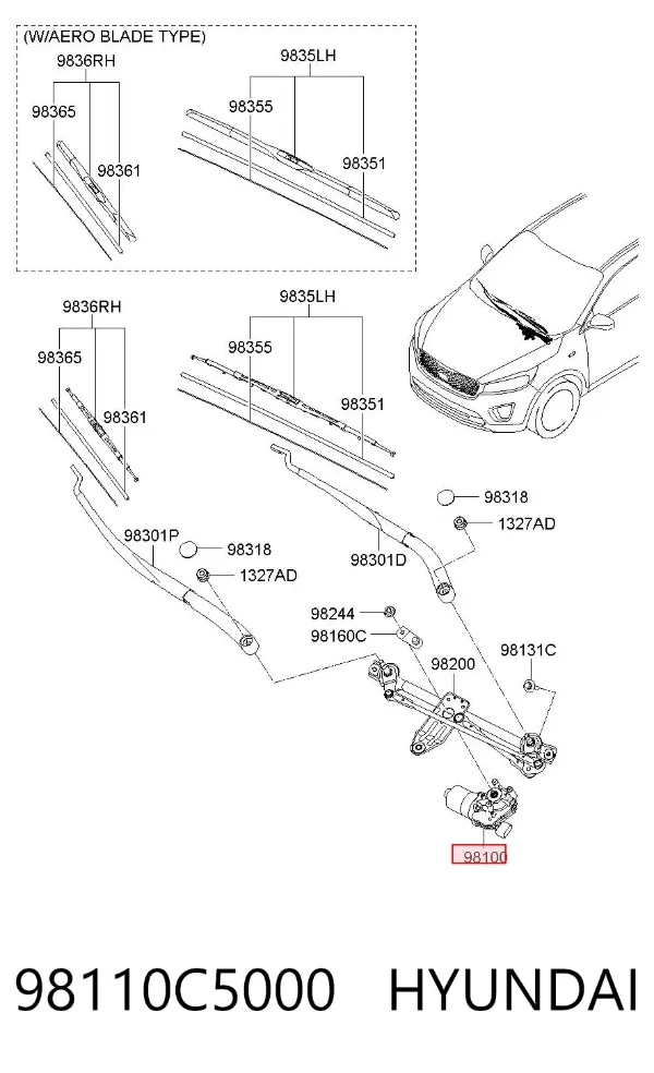 Мотор дворников 98110C5000 Hyundai/Kia