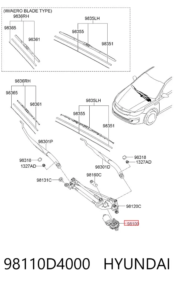 Мотор дворников 98110D4000 Hyundai/Kia