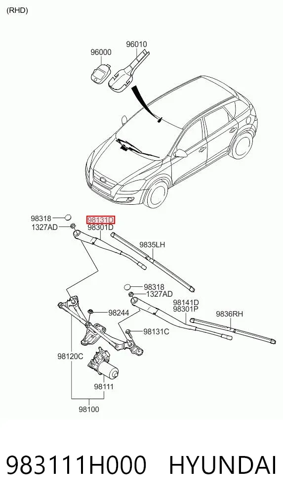Поводок стеклоочистителя 983111H000 Hyundai/Kia