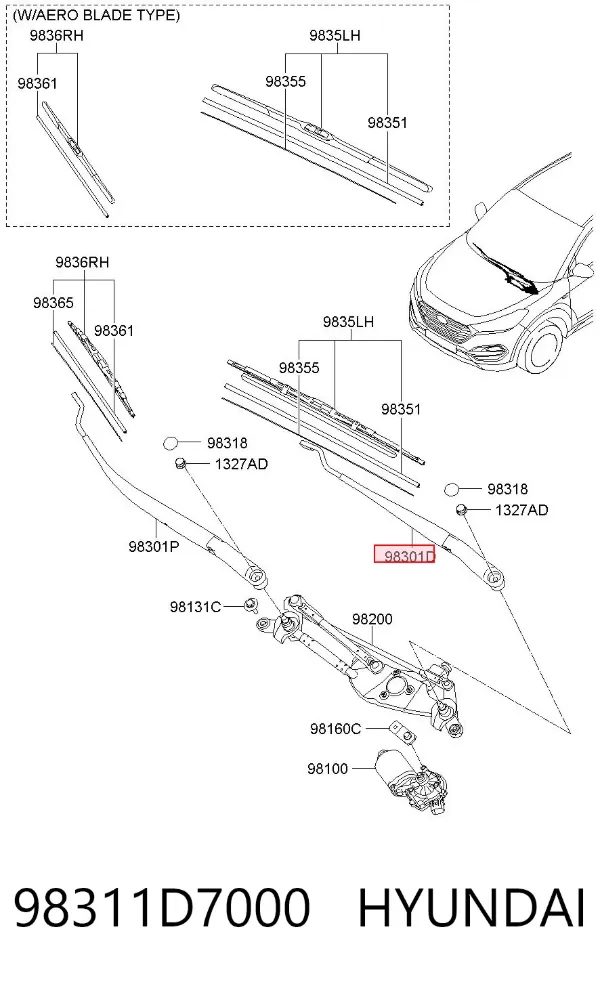 Поводок стеклоочистителя 98311D7000 Hyundai/Kia